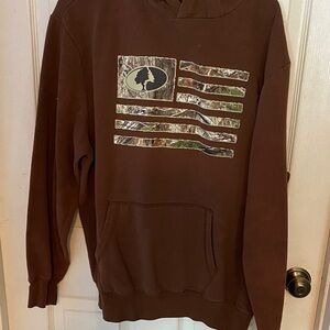 Brown Pullover Hoodie with Camo Flag Graphic
